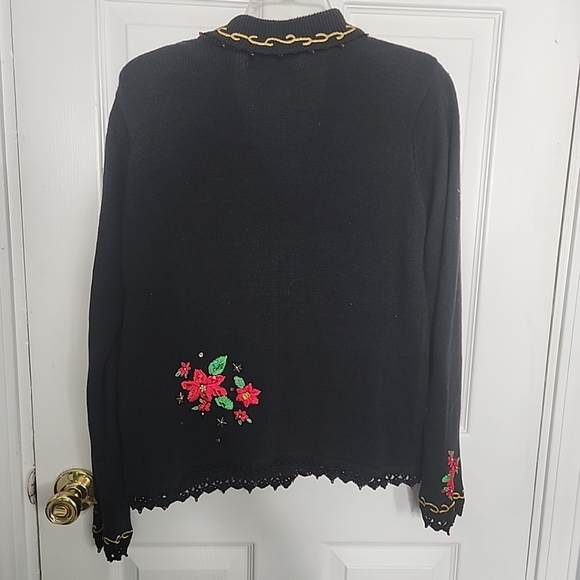 Cove Creek Sequin Poinsetta Sweater Cardigan Small - Picture 5 of 5